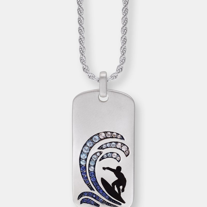 Luvmyjewelry Sterling Silver Surfer's Paradise Design Blue Sapphire, White Topaz Gemstone Tag Chain In Grey