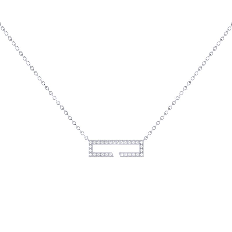 Luvmyjewelry Swing Rectangle Diamond Necklace In Sterling Silver In Grey
