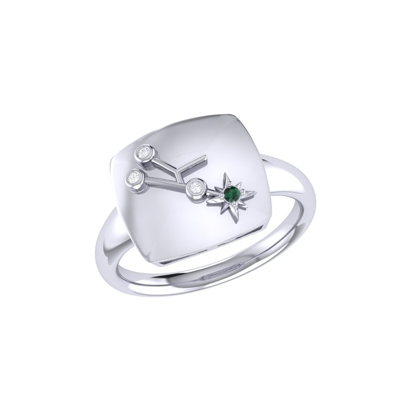 Luvmyjewelry Taurus Bull Emerald & Diamond Constellation Signet Ring In Sterling Silver In Grey