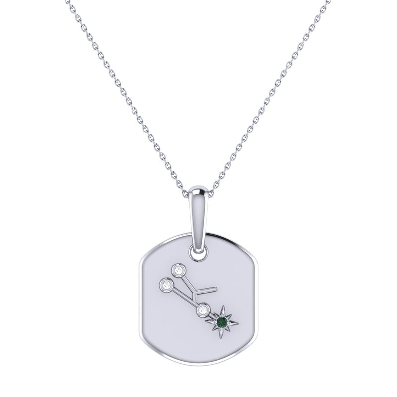 Shop Luvmyjewelry Taurus Bull Emerald & Diamond Constellation Tag Pendant Necklace In Sterling Silver In Grey