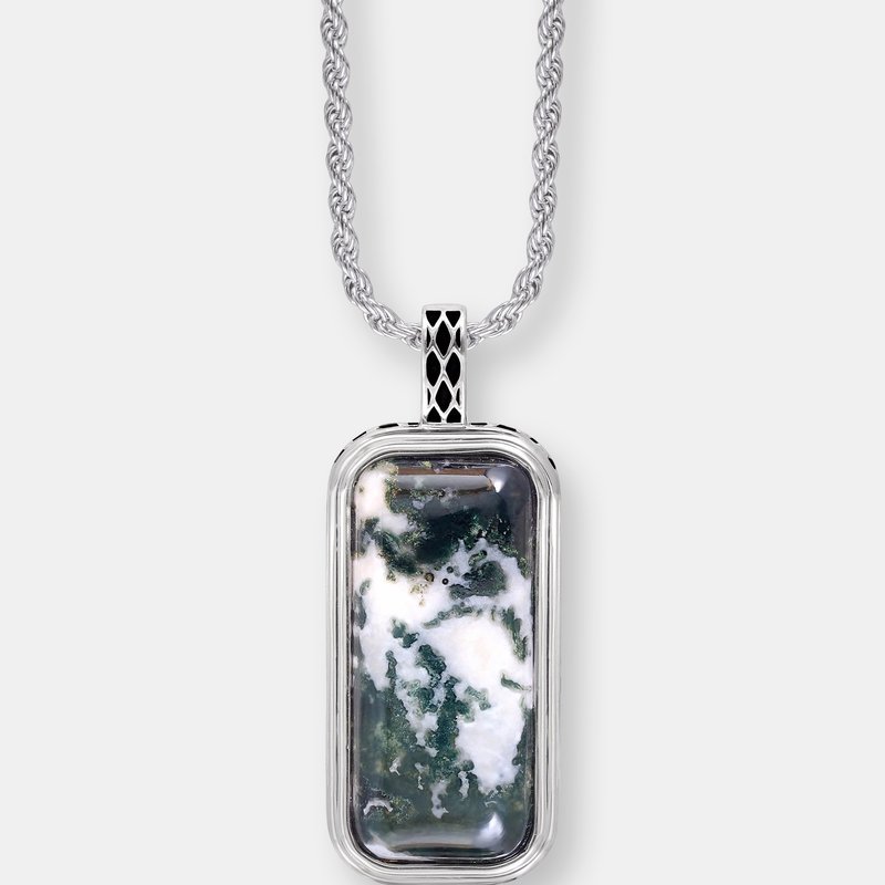 Luvmyjewelry Tree Agate Stone Tag In Black Rhodium Plated Sterling Silver In Grey