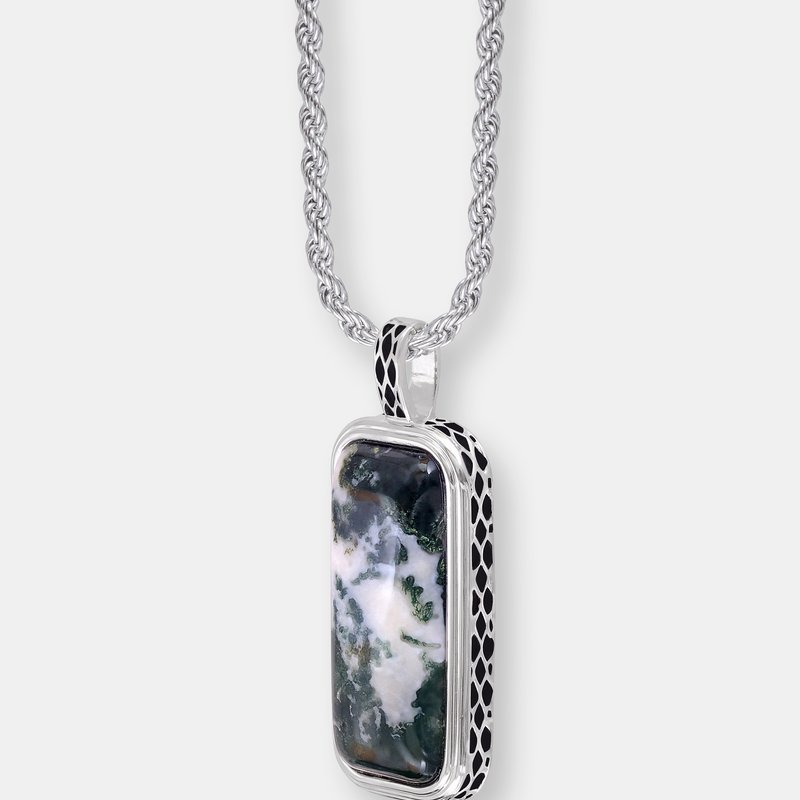 Shop Luvmyjewelry Tree Agate Stone Tag In Black Rhodium Plated Sterling Silver In Grey