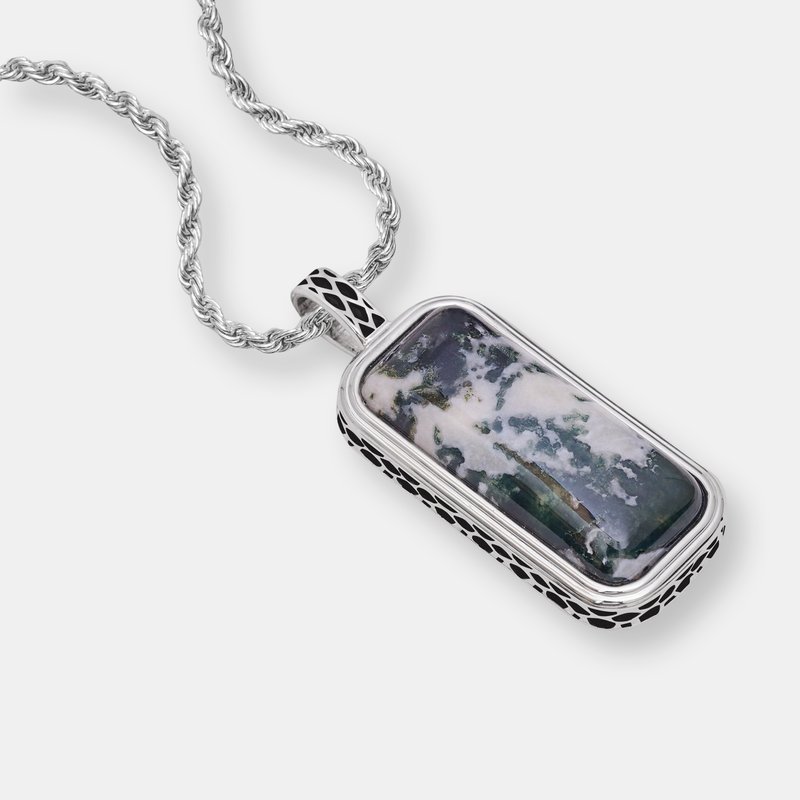 Shop Luvmyjewelry Tree Agate Stone Tag In Black Rhodium Plated Sterling Silver In Grey