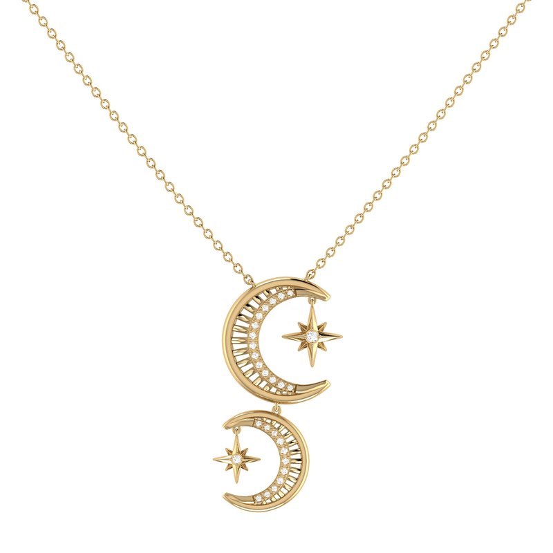 Luvmyjewelry Twin Nights Crescent Diamond Necklace In 14k Yellow Gold Vermeil On Sterling Silver