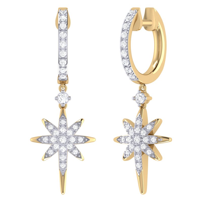 Shop Luvmyjewelry Twinkle Star Diamond Hoop Earrings In 14k Yellow Gold Vermeil On Sterling Silver