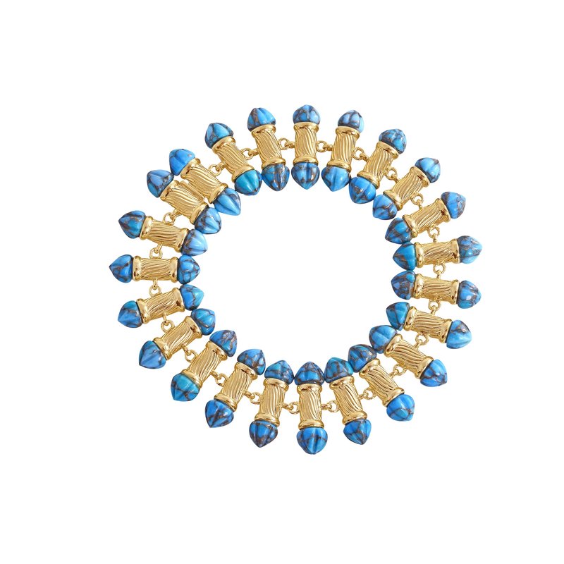 Shop Luvmyjewelry Twisted Rays Turquoise Bracelet In 14k Yellow Gold Plated Sterling Silver