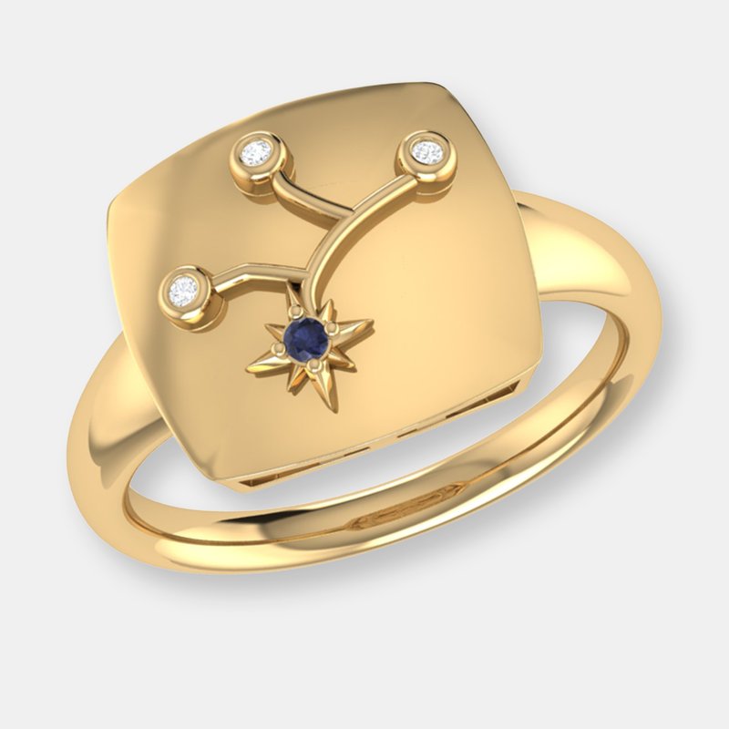 Luvmyjewelry Virgo Maiden Blue Sapphire & Diamond Constellation Signet Ring In 14k Yellow Gold Verme