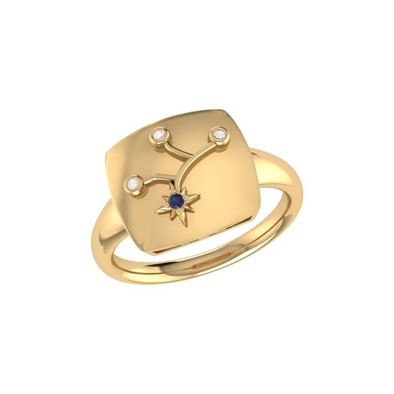 Luvmyjewelry Virgo Maiden Blue Sapphire & Diamond Constellation Signet Ring In 14k Yellow Gold Vermeil On Sterlin