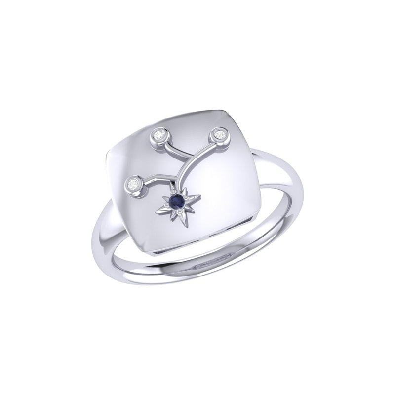 Luvmyjewelry Virgo Maiden Blue Sapphire & Diamond Constellation Signet Ring In Sterling Silver In Grey