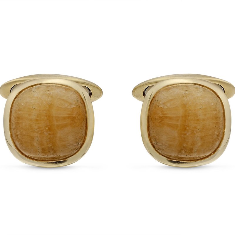 Shop Luvmyjewelry Yellow Lace Agate Stone Cufflinks In 14k Yellow Gold Plated Sterling Silver