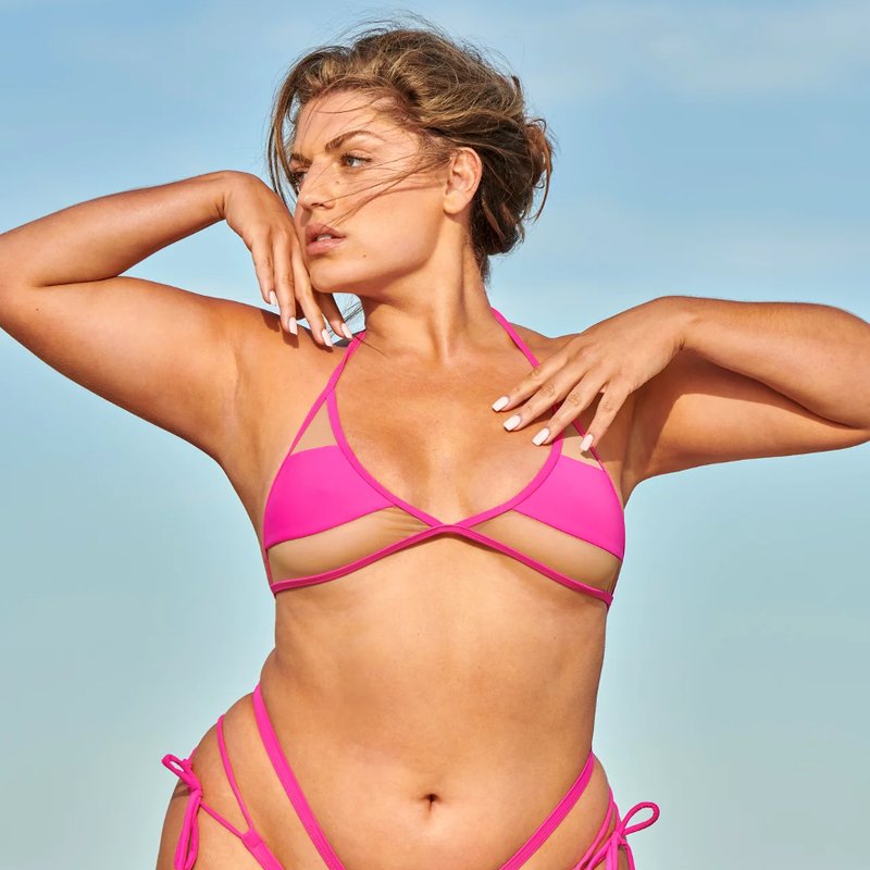 Shop Lybethras Swim Ella Mesh Pink Brazilian Bikini Top