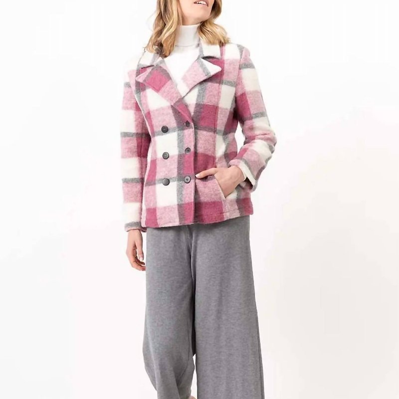 Shop M Made In Italy Db Woven L/s Plaid Jacket In Pink