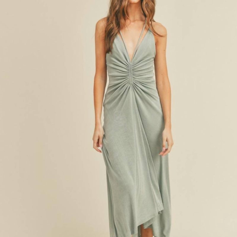 Shop Mable All The Drama Ruched Halter Midi Dress In Green