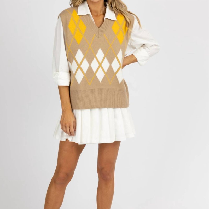 Shop Mable Argyle Pattern Sweater Vest In Brown