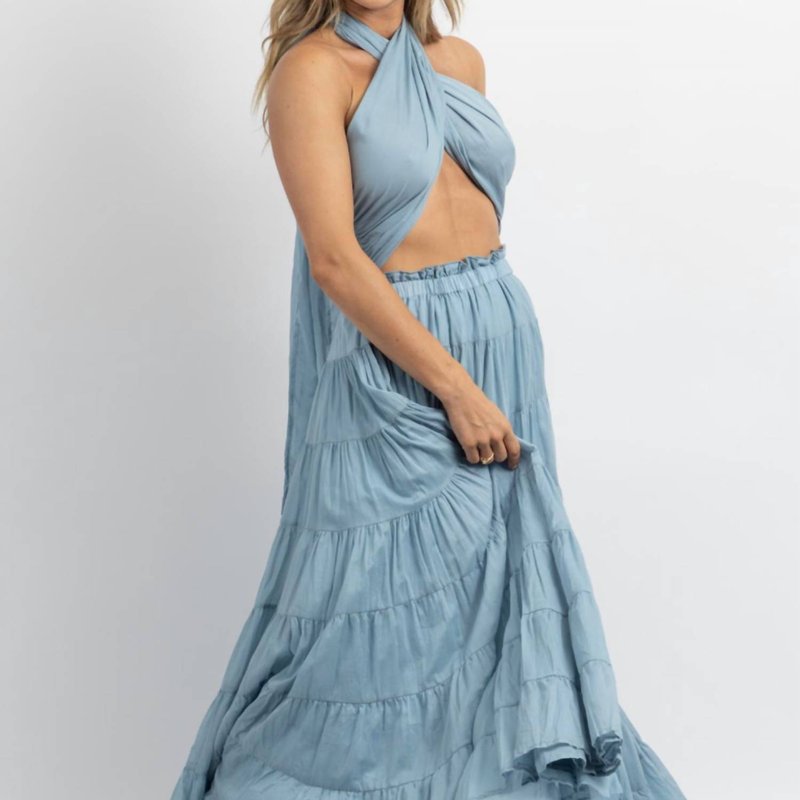 Shop Mable Crossover Tie Tiered Maxi Dress In Blue