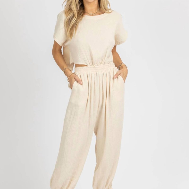 Shop Mable Gauze Open Back Jumpsuit In Brown