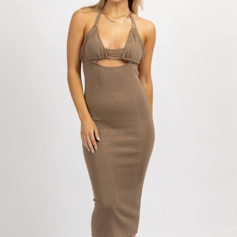 Shop Mable Halterneck Triangle Midi Dress In Brown