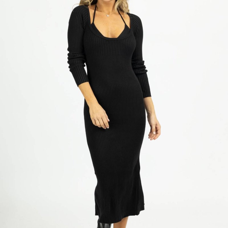 Shop Mable Knit Layered Bra Midi Dress Set In Black