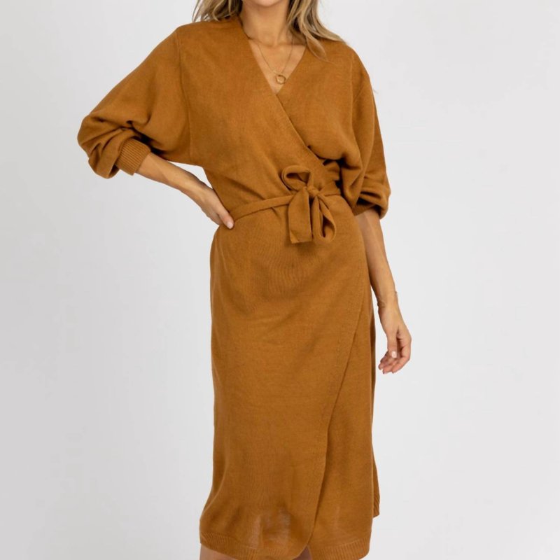 Shop Mable Knit Wrap Sweater Midi Dress In Brown