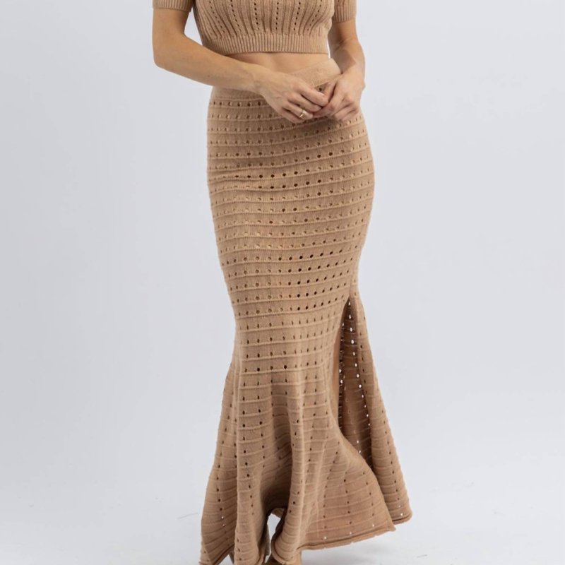 Shop Mable Leo Pointelle Knit Skirt Set In Brown