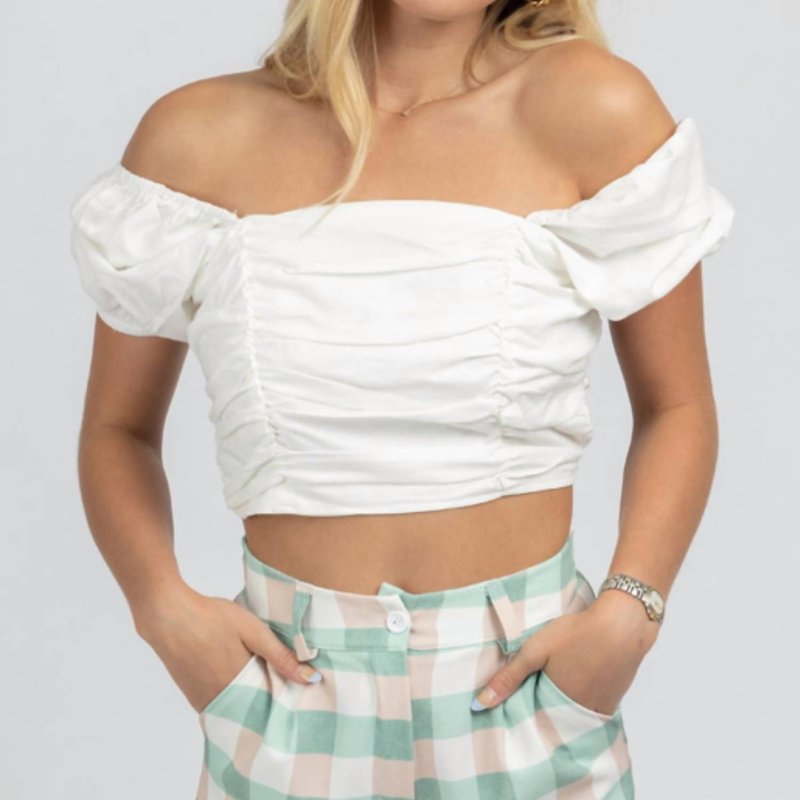Shop Mable Linen Puff Sleeve Open-back Crop In White