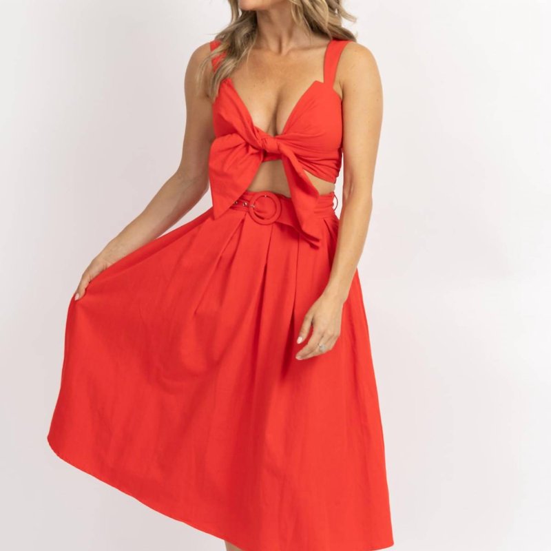 Mable Ribbon Crop + Flared Skirt Set In Red