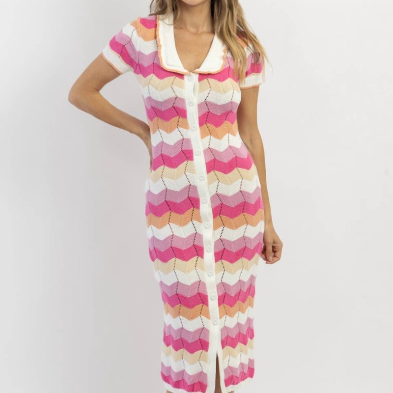 Shop Mable Stripe Crochet Midi Dress In Pink