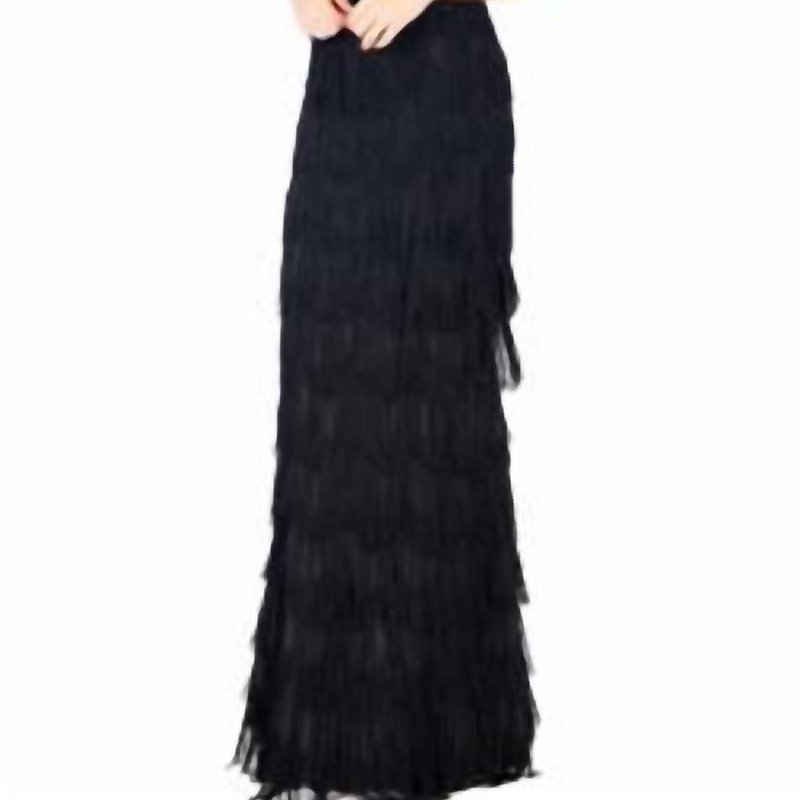 Shop Mac Duggal Halter With Fringe Skirt Gown In Black