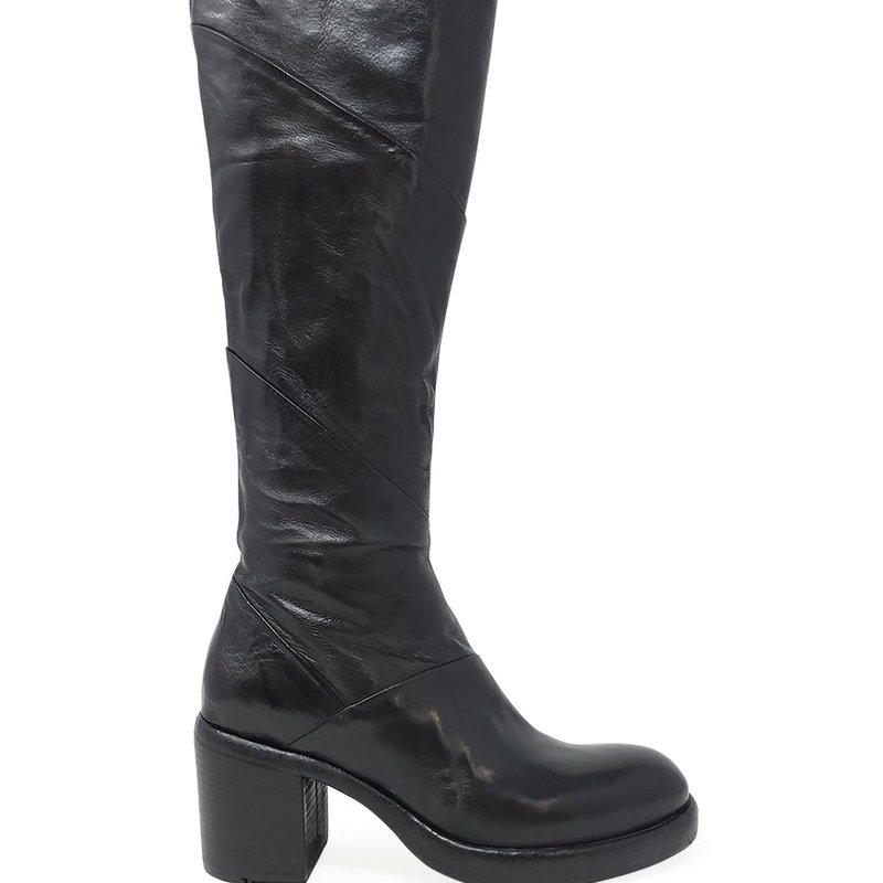Madison Maison Black Leather Platform Knee High Boot
