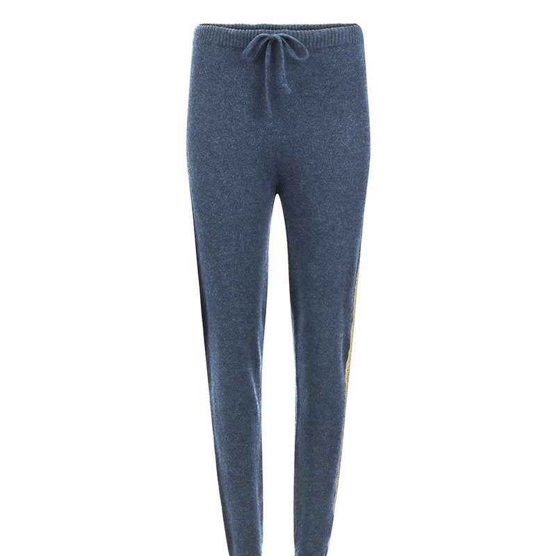 Madison Maison Denim Cashmere Sweat Pants With Gold Laminated Bands In Blue