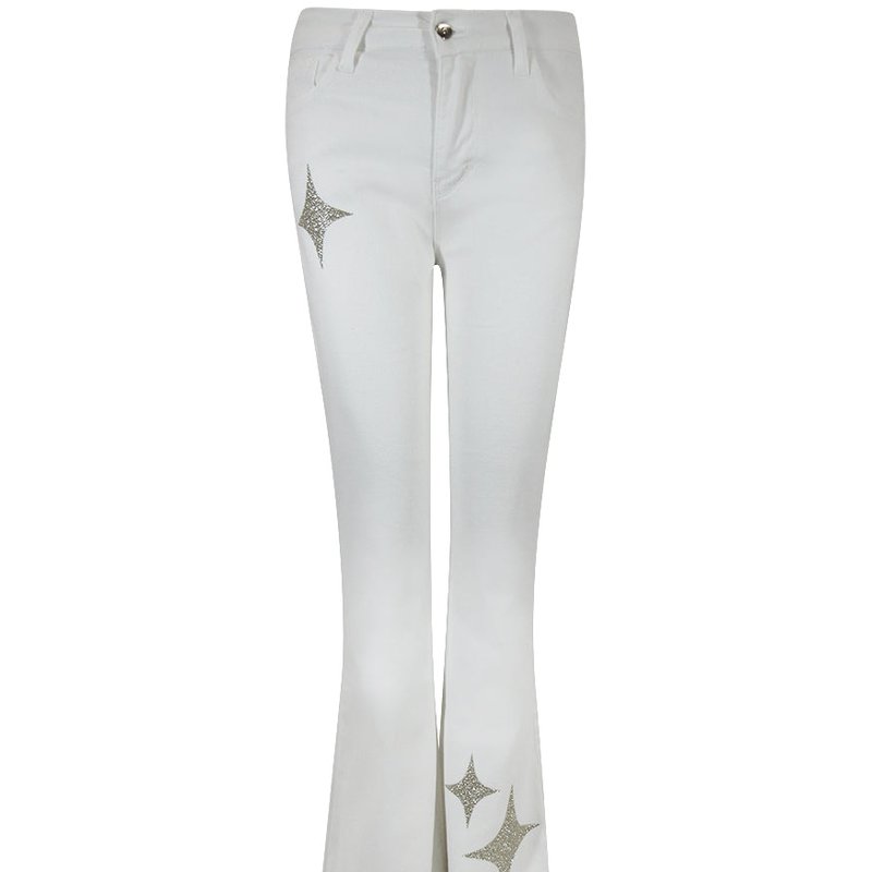 Madison Maison Designing Hollywood X  Denim With Gold Glitter Star In White