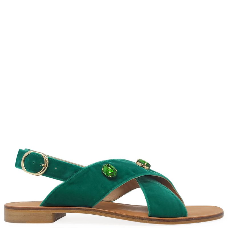 Madison Maison Emerald Jeweled Criss Cross Sandals In Green