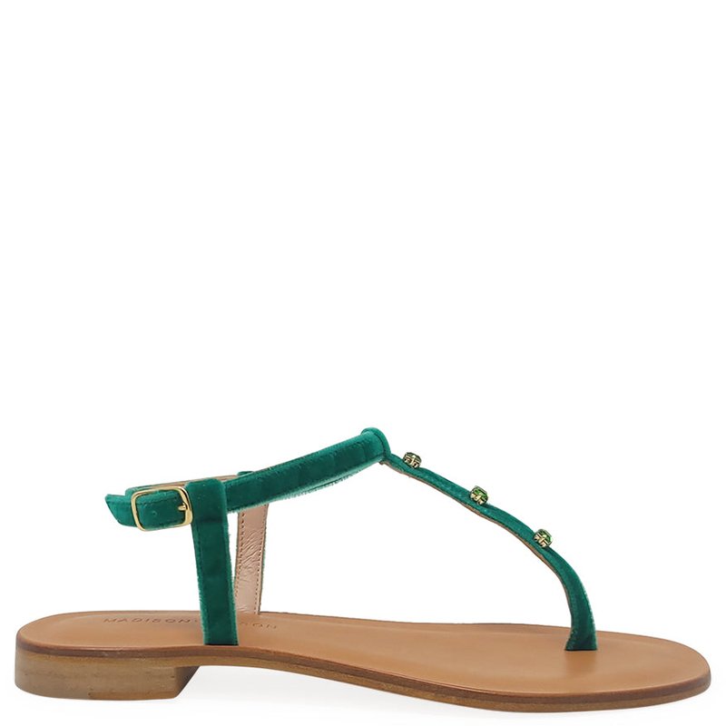 Madison Maison Emerald Jeweled Thong Sandals In Green