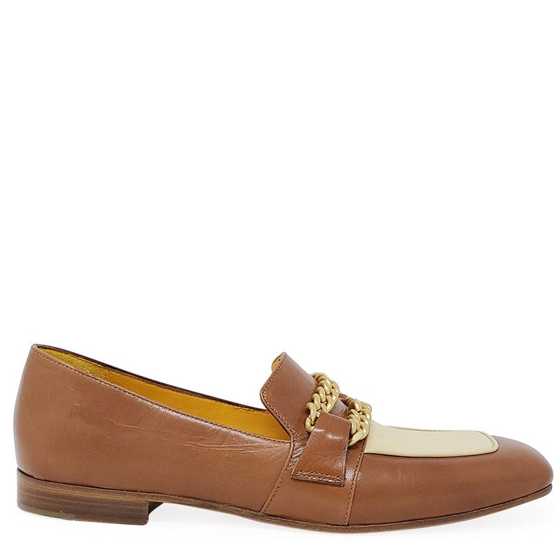 Shop Madison Maison Flat Loafer Tan/cream In Brown