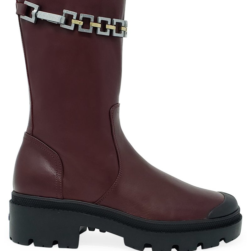 Madison Maison For Palladium Burgundy Leather Chain Link Boot In Red