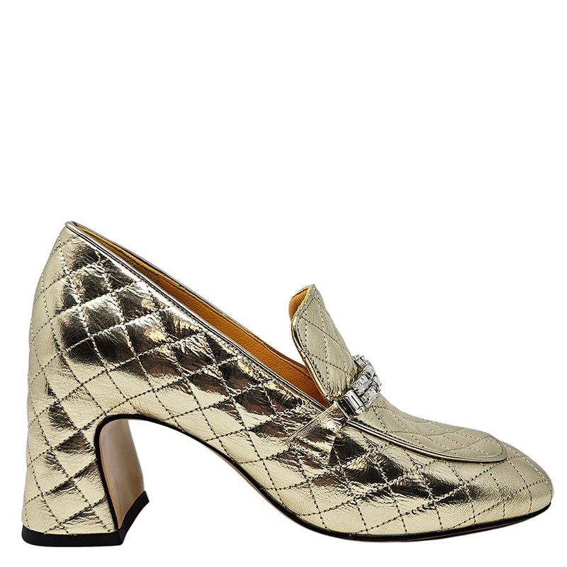 Shop Madison Maison Gold Leather Quilted Loafer