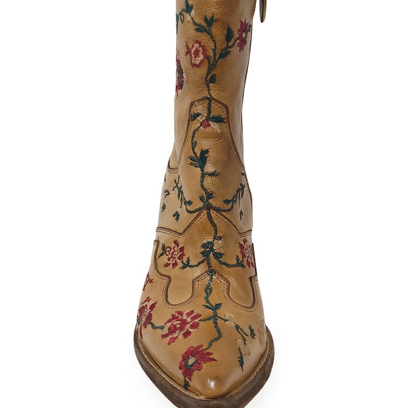 Madison Maison Leather Embroidered Ankle Boot In Brown