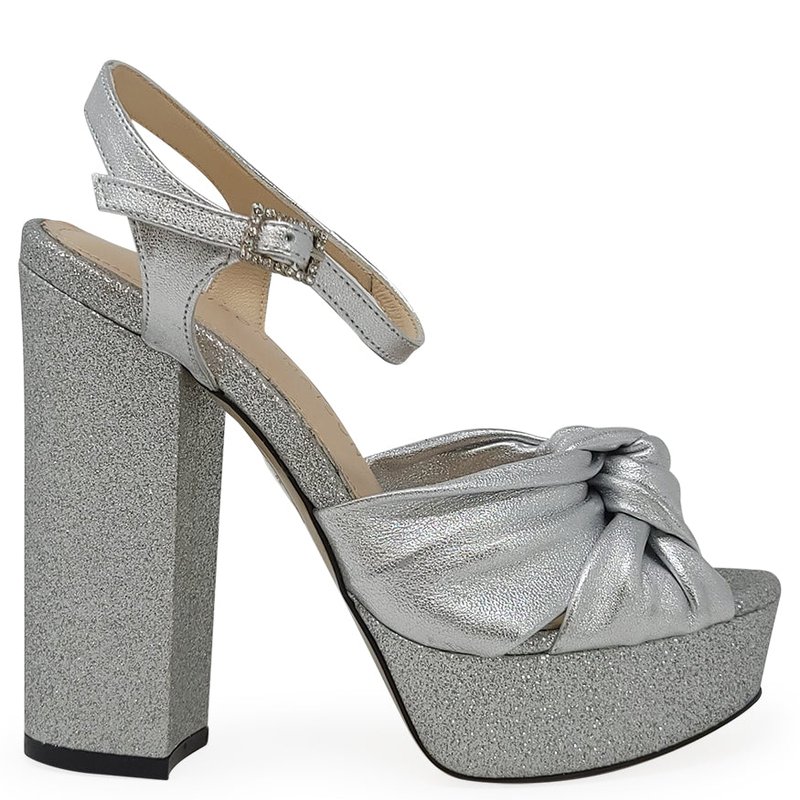 Madison Maison Marilu Silver Glitter Platform Heel Sandals In Grey