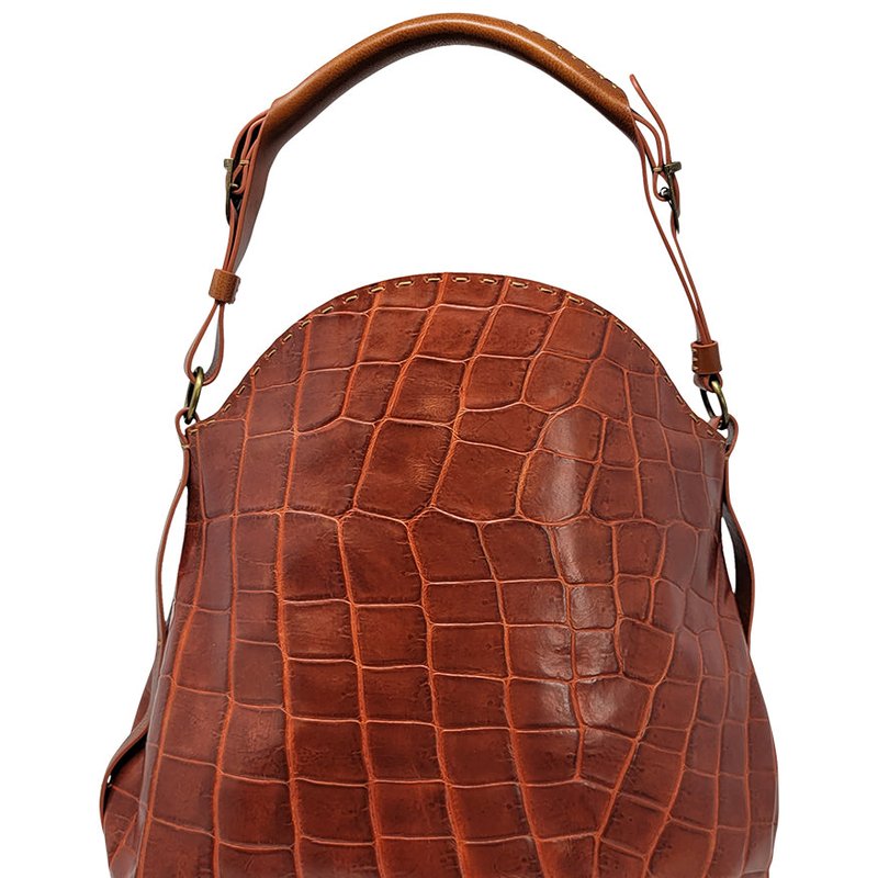 Madison Maison Moc Croc Tan Leather Crossbody Shoulder Bag In Brown