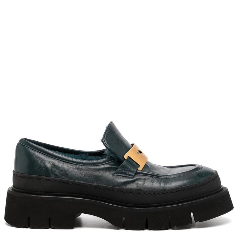Shop Madison Maison Navy Leather Chunky Loafer With Shearling In Blue