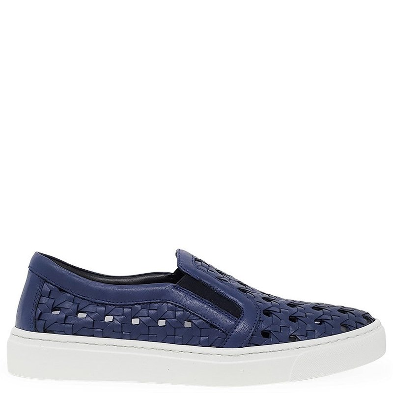Shop Madison Maison Navy Leather Woven Sneaker In Blue