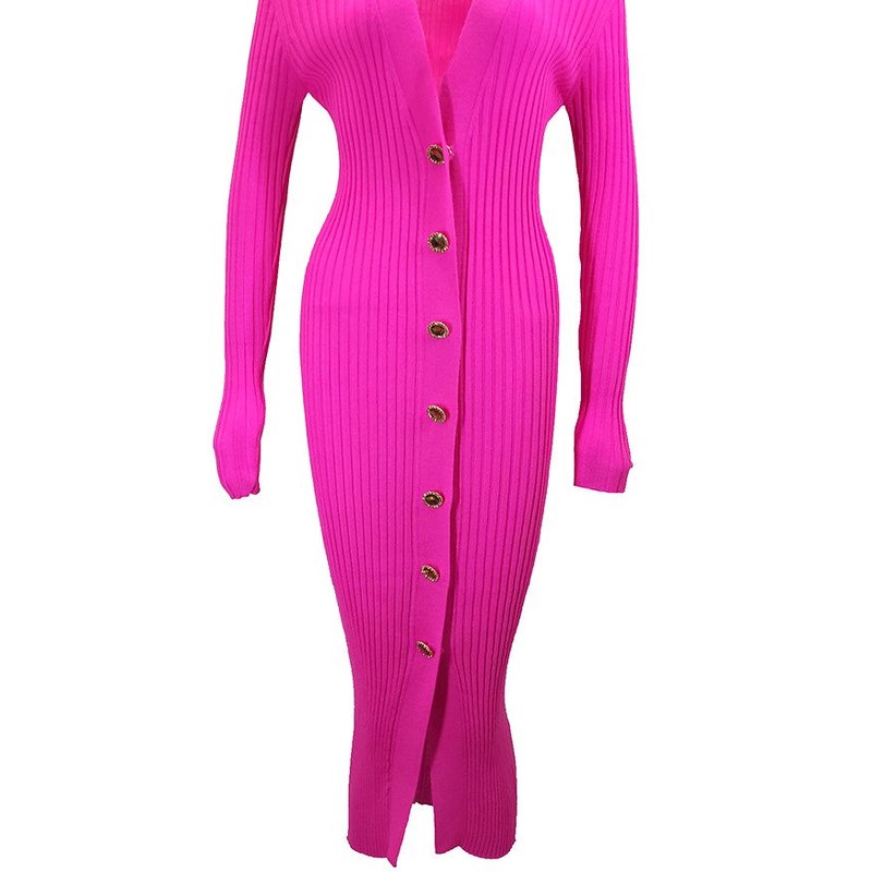 Madison Maison Pink Wool Ribbed Cardigan Dress