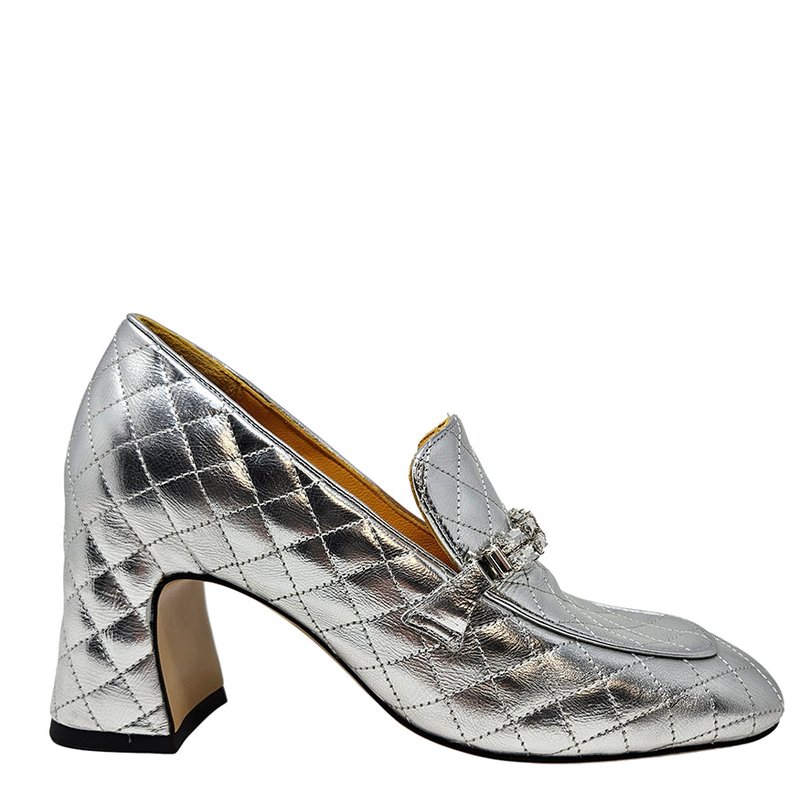 Shop Madison Maison Silver Leather Quilted Loafer In White