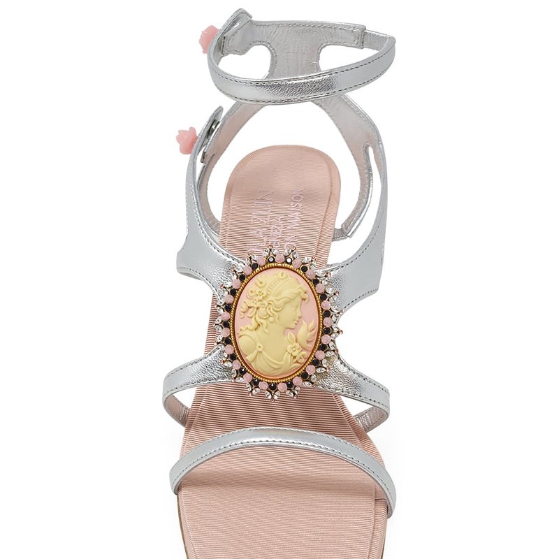 Madison Maison Silver/pink Leather High Heel Sandal In Grey