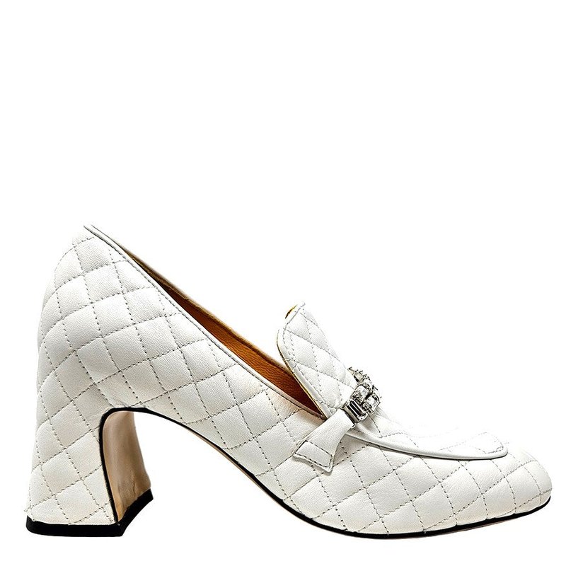 Shop Madison Maison White Leather Quilted Loafer
