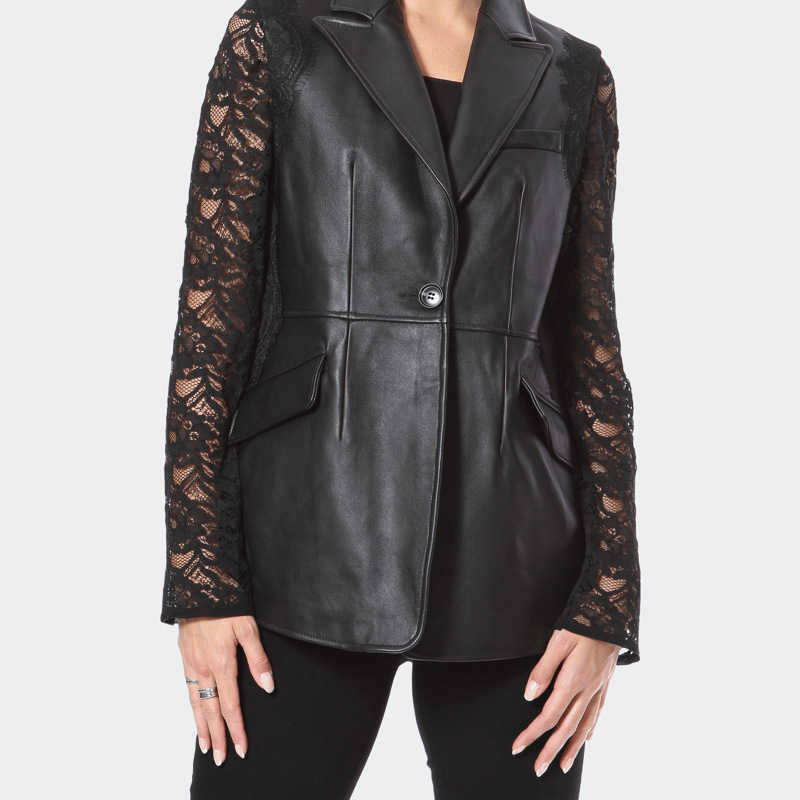 Madonna & Co Leather & Lace Luxe Blazer In Black