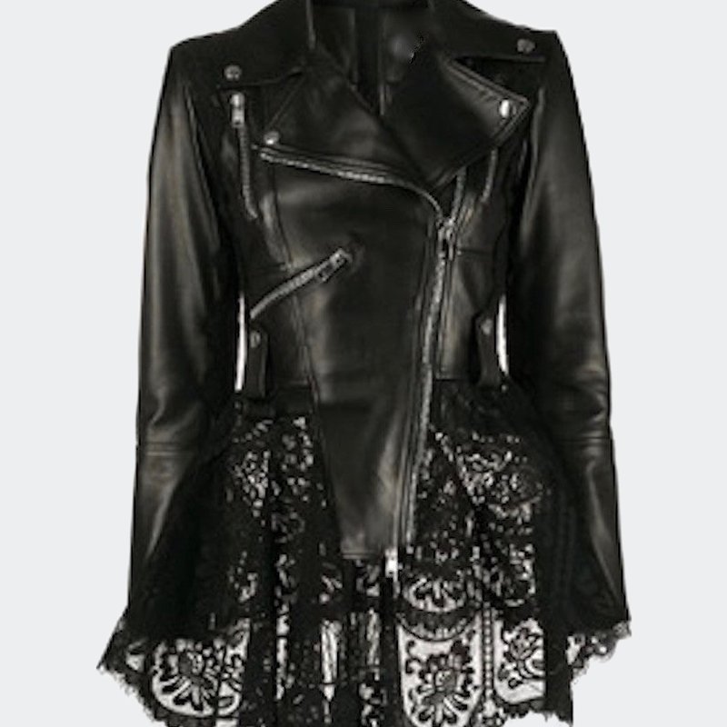 Madonna & Co Leather & Lace Peplum Moto In Black