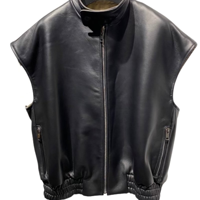 Madonna & Co Leather Zip Front Vest In Black