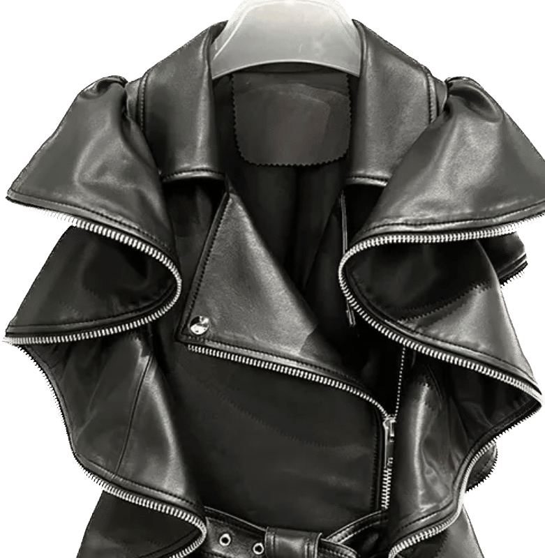 Madonna & Co Ruffle Leather Vest With Zipper Detail In Black