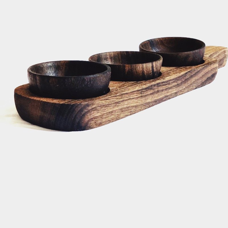 Madouk Collection Wooden Condiment Tray With Small Bowls In Brown